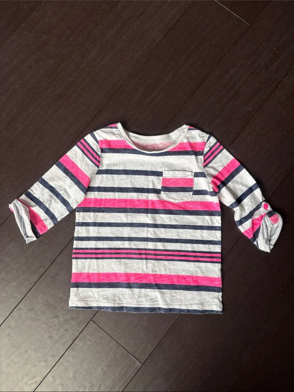 Carter's Girls' Hot Pink Graphic Tee & Pink Navy Striped Long Sleeve Top